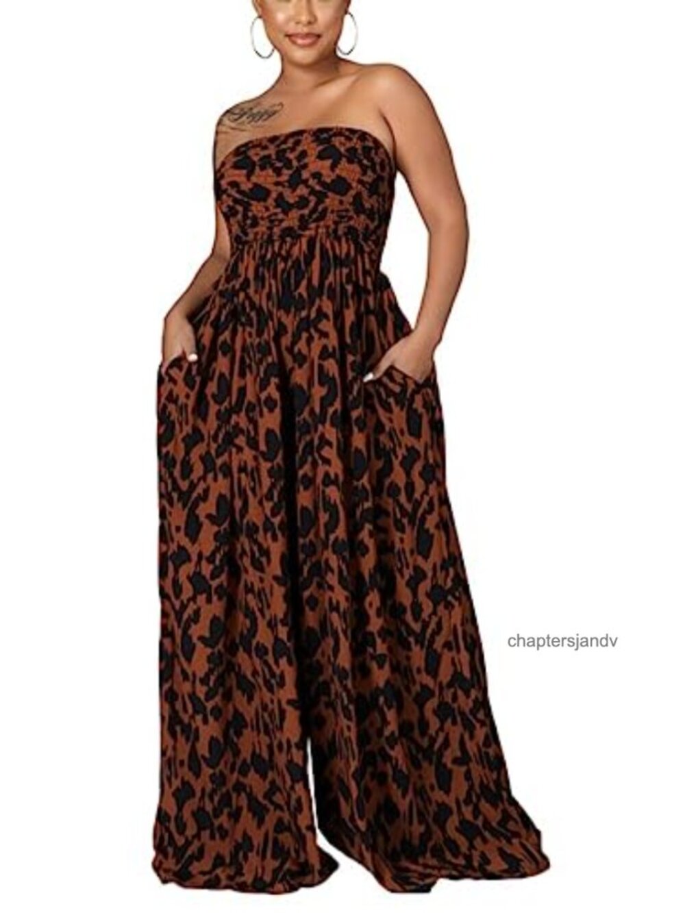 Women's Sleeveless Spaghetti Strap Wide Leg Jumpsuit Loose Tube Top Romper with